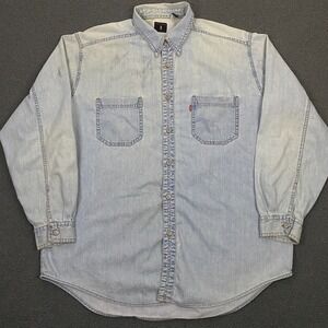 VTG Levis Denim Shirt Mens XL Blue Jean Metal Button Red Tab Western Distressed